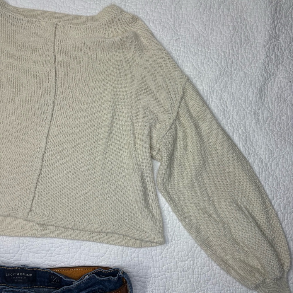 Promesa Cream Knit Sweater Fall Capsule Wardrobe Balloon Sleeves | Women’s S - Picture 7 of 12